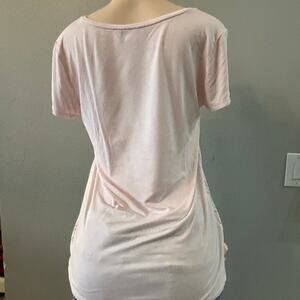 WHBM Pink Geometric V-Neck Tee Size Small Soft Knit Flaw Shown minimalist style